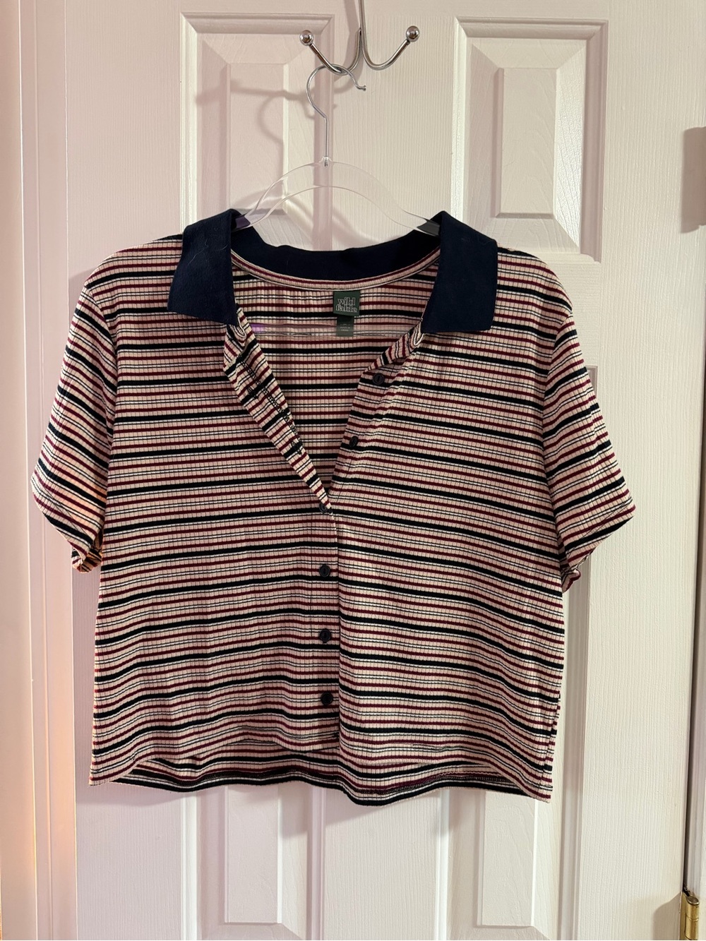 Striped Short-Sleeve Polo Top